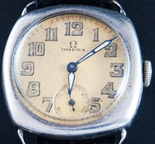 Old OMEGA vintage military silver Watch cushion case UHREN MONTRE 