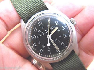 LL BEAN HAMILTON MENS KHAKII MILITARY WITH 24 HOUR DIAL AND SS 