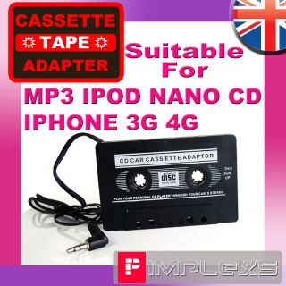 CAR CASSETTE TAPE ADAPTER FOR IPHONE 4 4S 3G MP3 IPOD ARCHOS CD ZEN 