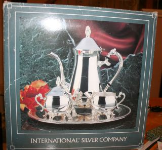 VTG NIB: INTERNATIONAL SILVER CO Five/four Piece Silver Plate Tea 