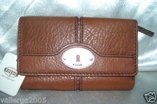 NWT Fossil Maddox Chestnut Colored Leather Tri Fold Wallet Handbag