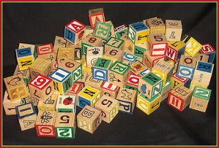   Vintage Mixed Wooden Wood Letter Alphabet ABC Blocks Block Numbers