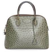 24493 auth HERMES vert olive OSTRICH 37cm BOLIDE Handbag Purse Bag