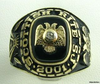   Rite Diamond Onyx Masonic Class Ring   10k Gold Masons Solid Back