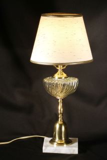 Electric Table Lamp Swirled Glass/Brass/Marble with Clip Shade & Harp 