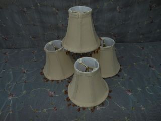 Set of 4 Beige Mini Lamp Chandelier Shades with Beads Lined Clip On