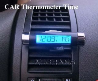 Car Dash Air Vent Mount Digital LCD Clock Thermometer Blue Backlight 