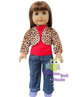 Doll Clothes fit 18 American Girl 3PCs Set Leopard Jacket Red Shirt 