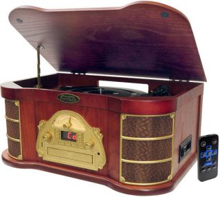   Wood Turntable Radio CD Cassette Record Player + USB +AUX input