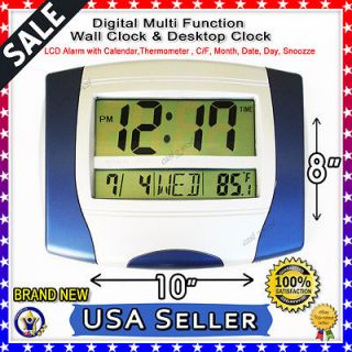   Desketop +Wall Clock Thermometer , Time, Alarm Clock Calendar BLUE