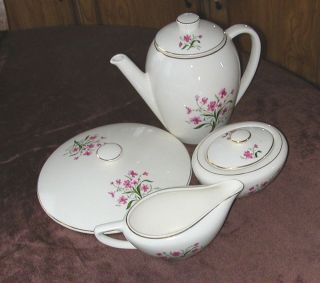   Vintage Knowles China Teapot, Sugar, Creamer Set + Large Lid Flowers