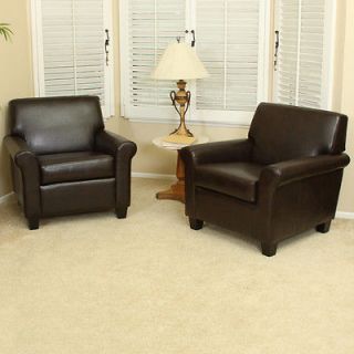 Set of 2 Classy Contemporary Style Brown Leather Club Chairs