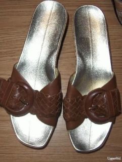 COLE HAAN Nike G SERIES British tan woven leather Platform heels 