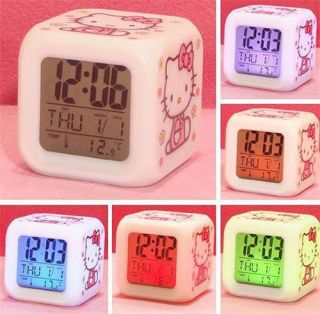 HCH20 Pink Hello kitty 7 color change LED digital alarm clock