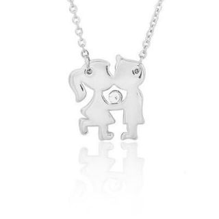 Rhodium Plated Necklace with Girl and Boy Kissing Pendant