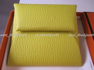 Auth HERMES Lime Yellow Goatskin Leather Coin Purse Bag