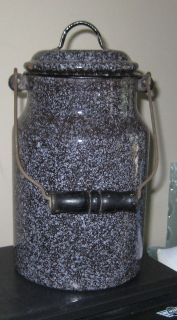 Graniteware Dark Brown or Black & White Milk Can