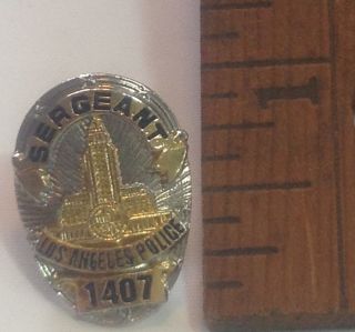   ANGELES POLICE SERGEANT MINI BADGE LAPEL PIN #1407 SILVER GOLD TONE