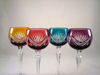   Czech Multi Colored Cut to Clear Glass Crystal Hock Wine Glasses