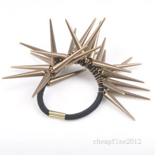 5pcs Fashion Stylish Metal Cone Black Hair Cuff Band Ponytail Holder 