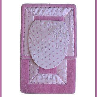 Bathroom Carpets on Pink 3 Piece Bathroom Rug Mat Set Bath Mat Contour Rug Toilet Seat Lid