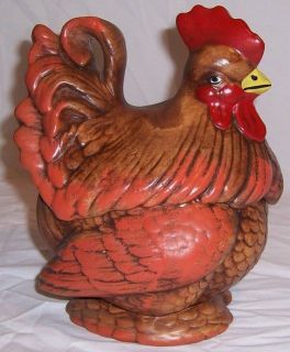   USA Calf #1127 Red Rooster Hen Cookie Jar Canister Hand Painted CUTE