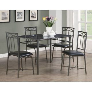 Black Marble 5 Piece Dining Room Set Kitchen Furniture Table And 