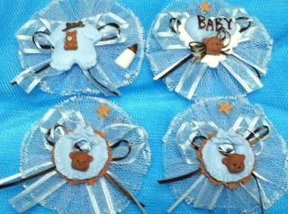 Blue and Brown Bear Face Capias Corsage 3 Baby Shower Party Supplies 