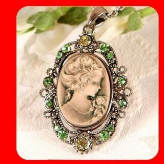 Olive Vintage ST CAMEO Fashion Lady Jewelry Antique Gold GP necklace 
