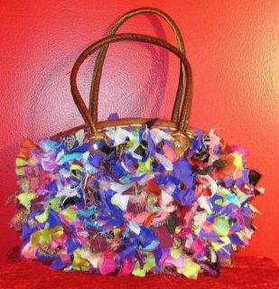COULEURS DE SAISON BAG OF MANY COLORS RECYCLED FABRIC/LEATHER/STRAW 