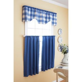   Homes and Gardens Kitchen Window Curtain Set Check/Solids Denim Blue