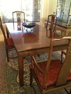 Henredon Pan Asian Dining Table with two extensions, China Cabinet 