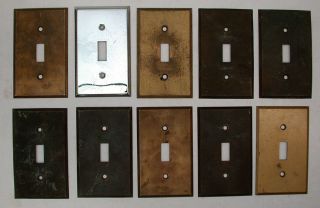 Lot of 10 Vintage Brass Electrical Switch Plates
