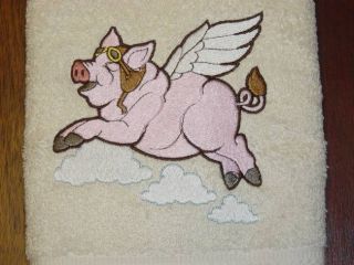 WHEN PIGS FLY Embroidered Better Quality Hand Towel By Becky