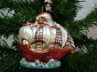 New Glass Pirate Ship Treasure Pirate Skull Sail Wave Christmas Tree 