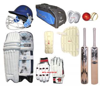   Cricket Kit Set Bat Ball Helmet Pad Leg Guard Gloves batting PRO