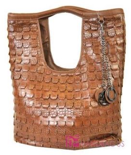   EXOTIC WEAVED Pattern CROC Skin Fashion Tote Bag Purse Handbag Brown