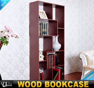 New Brown Wood Book Shelf Bookcase Wooden Storage Contemporary SV MALL