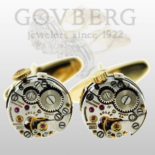 Rolex Movement Cuff Links with 18kt Yellow Gold Backs