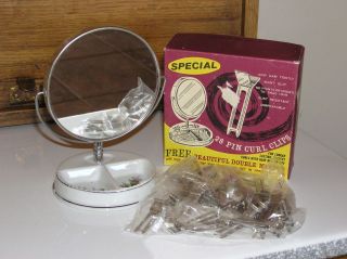   Viscount double side Mirror with ceramic base + pin curl clips in box