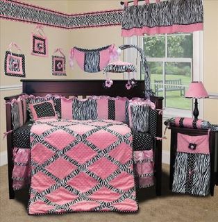   Boutique   Pink Minky Zebra 13 pcs Baby Girl Crib Nursery bedding Set