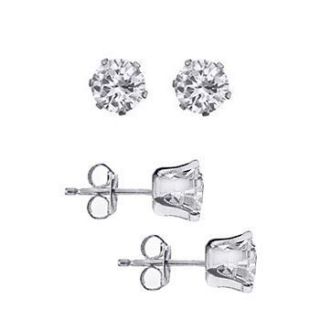   Silver Round CZ Stud Earrings, In All Carat Sizes and 13 Colors