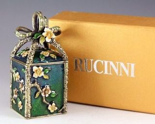   RUCINNI GREEN FLORAL SWAROVSKI CRYSTALS BEJEWELED GIFT BOX TRINKET BOX