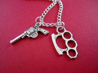 Brass Knuckles and Gun Chain Necklace punk rock knuckle duster Pistol 