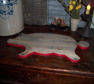 Prim Antique Vtg Style Wood Pig Cutting Board Red Paint