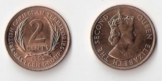   TERRITORIES 2 Cents COIN World Currency Money 1965 Queen KM 3