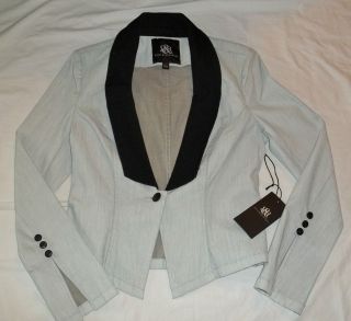   Womens Full Metal Denim Blazer Jacket Gray Black Size 2 NWT $90
