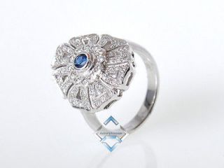 LeVian 18K White Gold Micro Pave Diamond Dark Blue Sapphire Ring