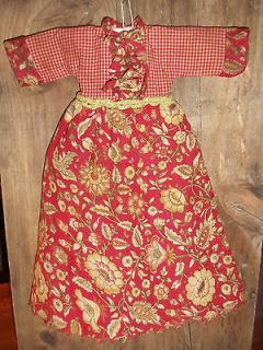 Adorable Little doll dress Primitive decor in red plaid with a 