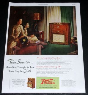 1948 OLD MAGAZINE PRINT AD, ZENITH RADIO PHONO, TWIN SENSATION